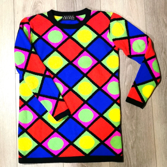 Funky Bright Bold Neon Pattern Geometric Sweater - Picture 3 of 4